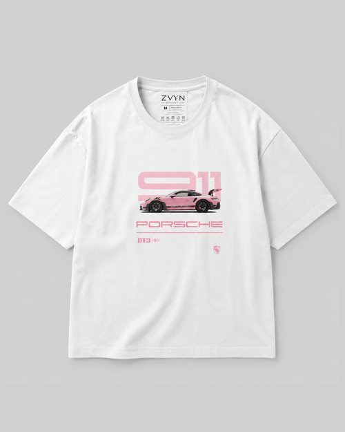 911 PORSCHE Oversized Street wear Tee White