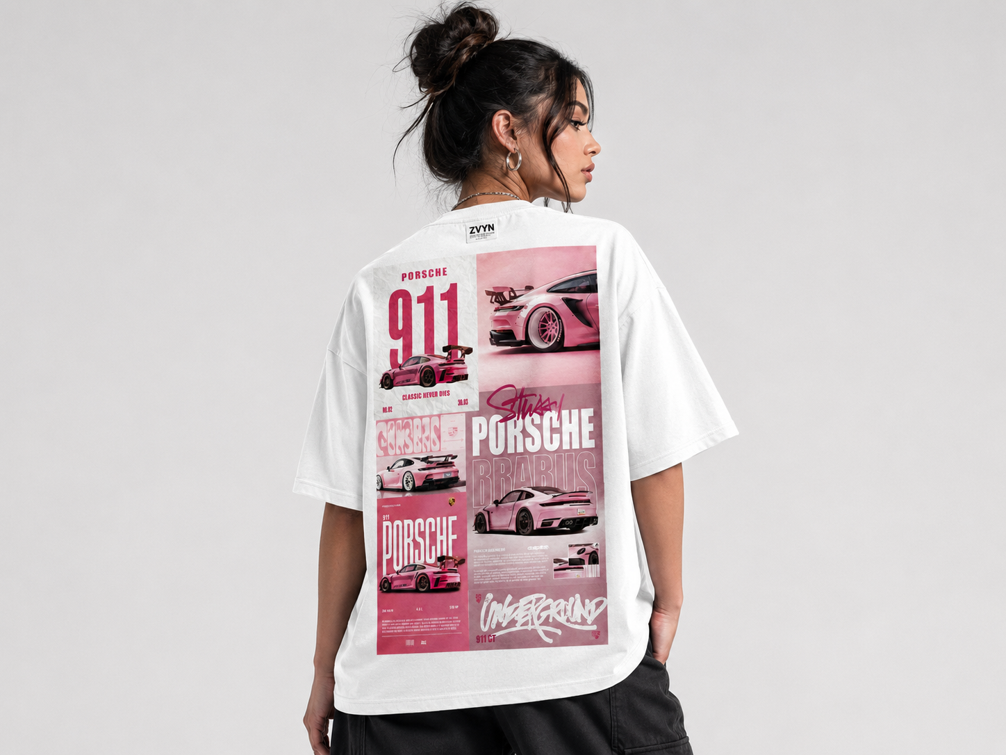 911 PORSCHE Oversized Street wear Tee White
